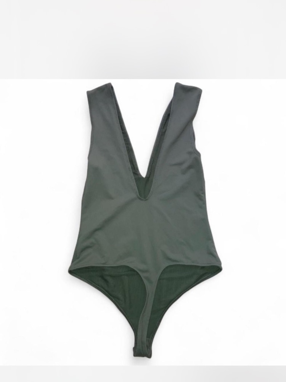 Free People Deep V One-Piece Bodysuit in Dark Green - Picture 3 of 6